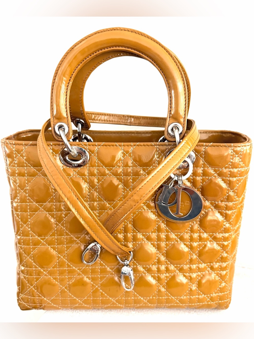 CHRISTIAN DIOR Lady Dior Mustard Gold Patent Cannage Bag + Strap - Picture 15 of 15